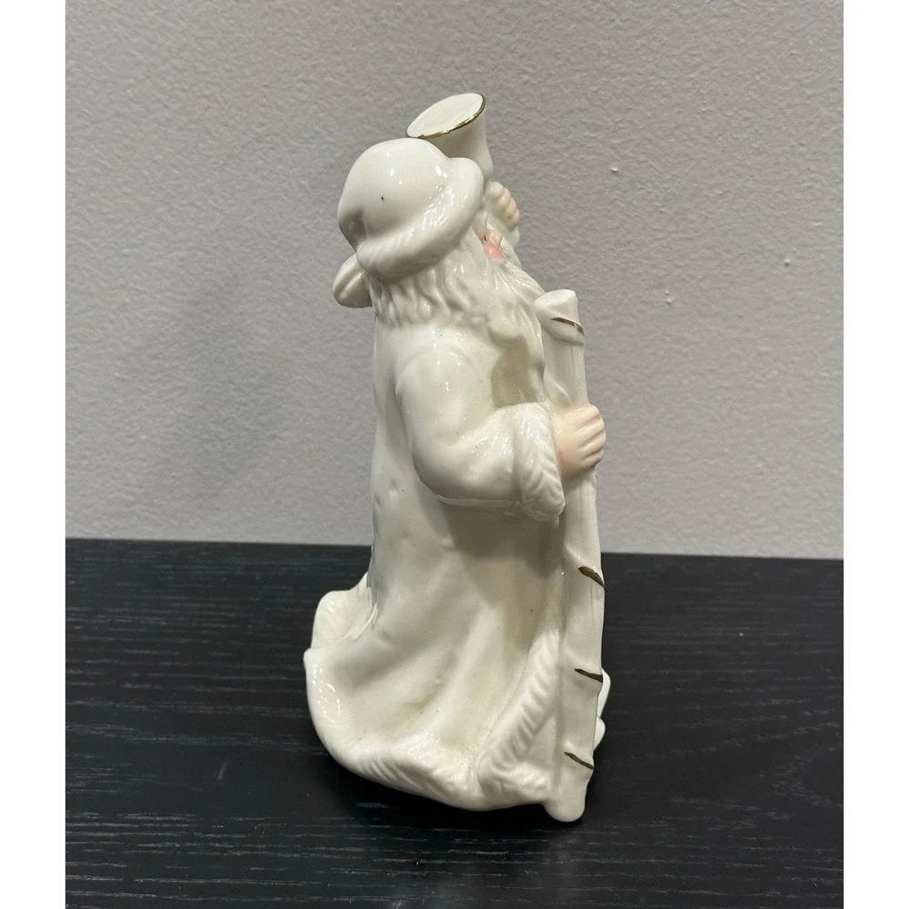 Vintage K's Collection White Porcelain Santa Claus‎ Figurine Gold Bell Staff 6